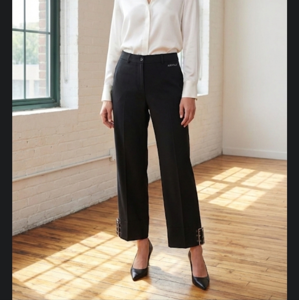 Absolu Paris High-Rise Cropped Buckle Capri Pants Black French Size 40/XS-S